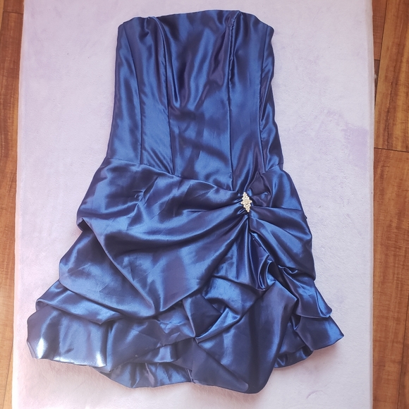 Jessica McClintock Gunne Sax 00s Blue strapless party dress sz 3 new years - Picture 1 of 13
